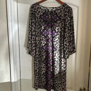 Leopard Print Dress with Purple Floral Accents